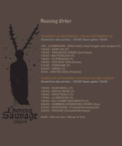 Running order L'Homme Sauvage festival